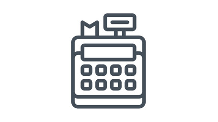 Cash register vector icon illustration for retail commerce and business transactions. Minimalist black line symbol of a point of sale terminal with receipt and display for shopping and finance. © MostSabineYesmin