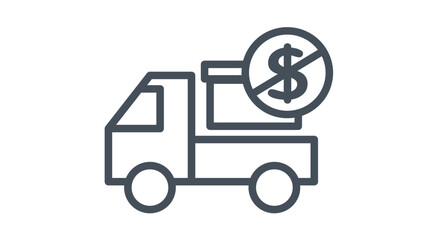 Free Shipping Vector Icon Illustration Featuring a Delivery Truck Carrying a Package with a Crossed-Out Dollar Sign Symbol, Representing No Delivery Charge for E-commerce and Logistics. © MostSabineYesmin