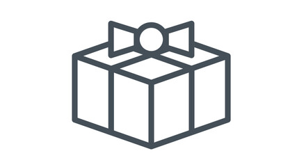Minimalist black vector icon illustration of a gift box with a ribbon and bow, symbolizing a present, surprise, or package for birthdays, holidays, Christmas, anniversaries, and celebrations. © MostSabineYesmin