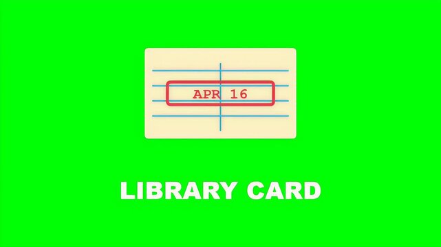 Vintage library book due date card featuring a red date stamp and bold library card text.