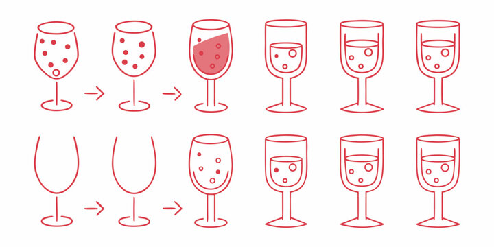 Champagne glasses filling with bubbles a sequential illustration