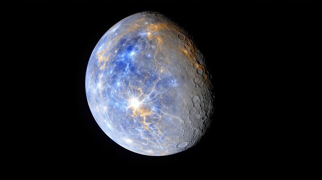 Mercury Retrograde in the Night Sky With Bright Colors and Distinct Surface Features