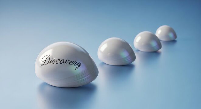 Smooth White Pearls with 'Discovery' Text
