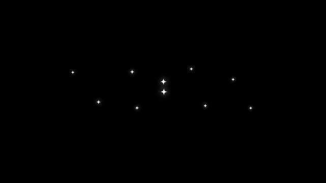 Elegant white cartoon stars twinkling and sparkling on a  background festive flat vector shine burst effect with blinking stars on transparent background and black screen 4K.video.animison