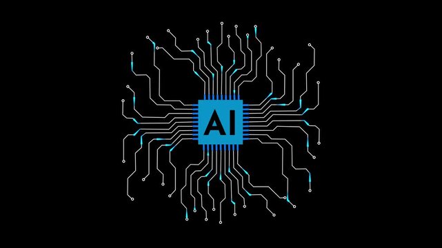 Artificial Intelligence Icon, Sign, Logo in the Circuit Line Style. Ai Processor Vector Icon Flat Design. Motherboard Digital Chip Ai. Machine Learning Design 