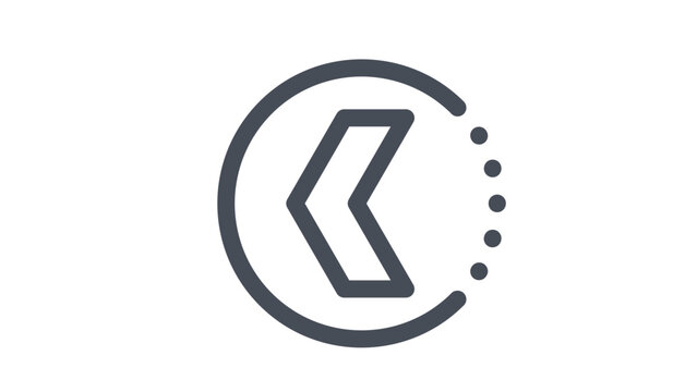 Black vector icon of a left-pointing chevron arrow inside a partial circle with five dots, representing a back button or navigation element for modern web and mobile user interface design.