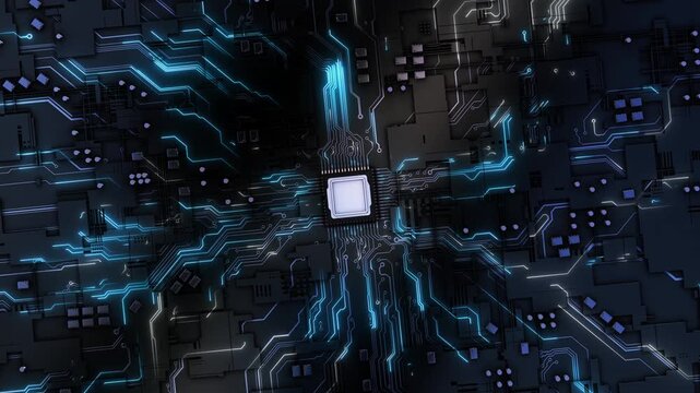 AI chip CPU circuit board technology cyber. Motherboard CPU GPU Circuit Board Background circuit board. Digital technology. Central computer processor chip PCB artificial intelligence processor 3D