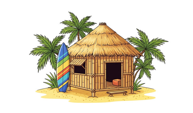 Beach shack clipart vector tropical surf house island vacation design