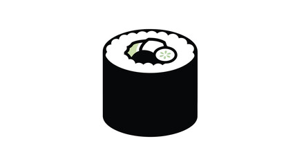 A simple illustration depicts a single piece of maki sushi with a cucumber filling high quality © ArtBySalea07