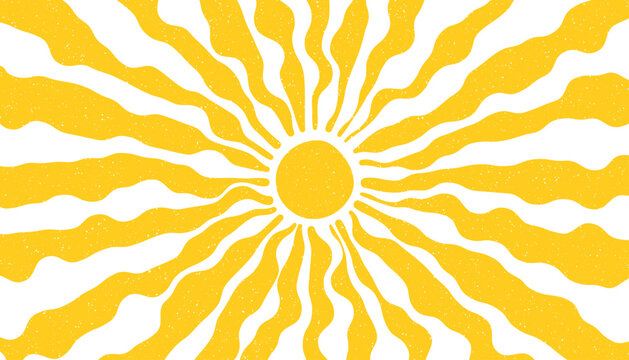 Abstract yellow sun rays background with wavy radial pattern and retro summer style