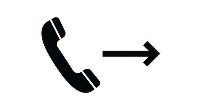 A black silhouette of a telephone handset points toward a right facing arrow high quality professional
