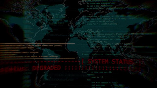 Access denied warning sign on world map cyber security alert background