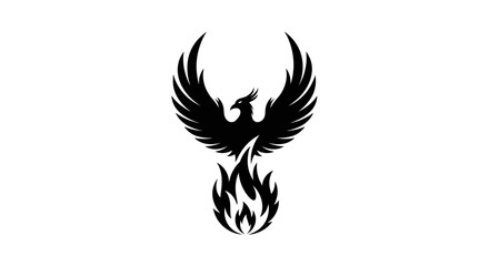 Obraz premium Black phoenix bird illustration rising from flames on white background