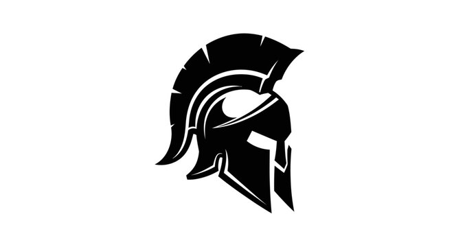 Black spartan helmet illustration on white background vector design