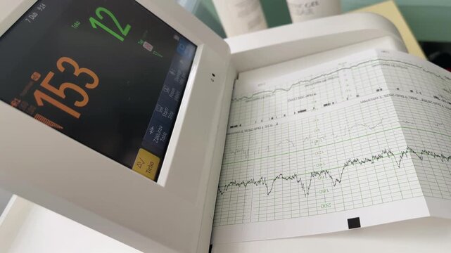 CTG of the child in the last stages of pregnancy. 37 weeks pulse 155-165 beats per minute