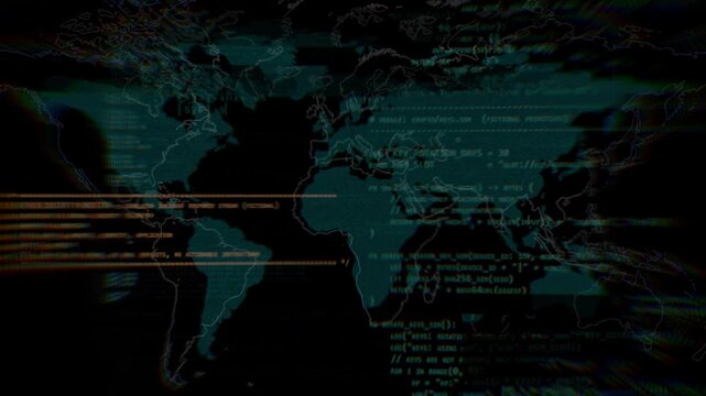 Access denied with lock icon on world map cyber security breach background