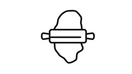 Fototapeta premium Minimalist black vector icon illustration of a rolling pin flattening dough, perfect for baking, cooking, and bakery-themed graphic design projects, isolated on a white background.