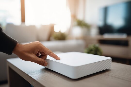 Modern router in home interior with mockup