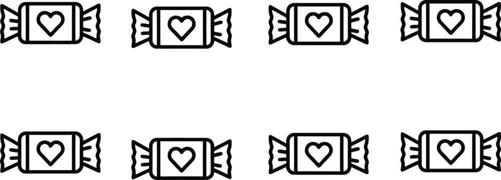Sweet black outline vector illustration featuring a wrapped candy with a heart symbol design.