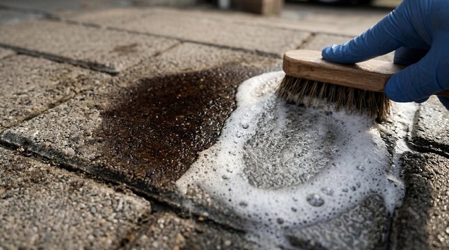 Before-after split on same paving stone showing partial cleaning