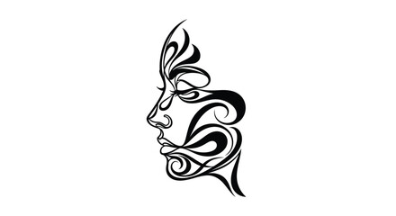 Fototapeta premium Stylized illustration of a woman's face in profile with abstract floral designs