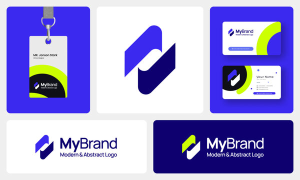 Modern Abstract Logo, Minimalist Geometric Branding, Gradient, Futuristic Business Professional Design with ID and business card 