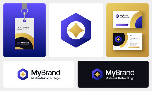 Modern Abstract Logo, Minimalist Geometric Branding, Gradient, Futuristic Business Professional Design with ID and business card 