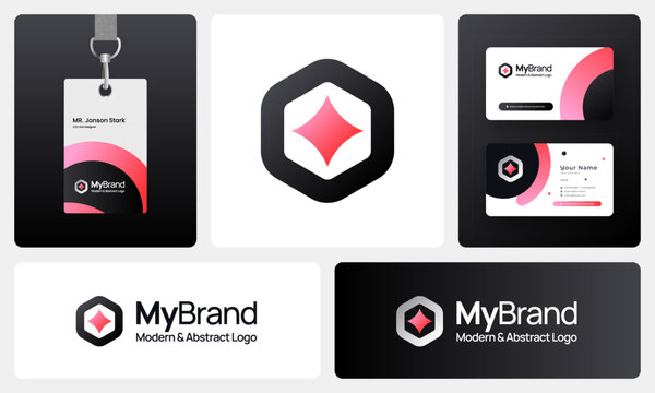 Modern Abstract Logo, Minimalist Geometric Branding, Gradient, Futuristic Business Professional Design with ID and business card 