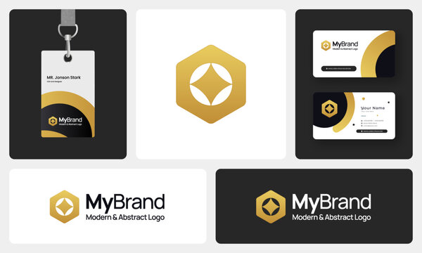 Modern Abstract Logo, Minimalist Geometric Branding, Gradient, Futuristic Business Professional Design with ID and business card 