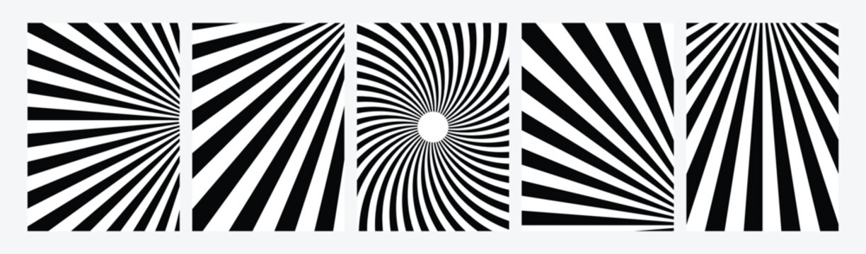 Abstract Radial Sunburst Lines Vector Set, Op Art Geometric Background Collection 