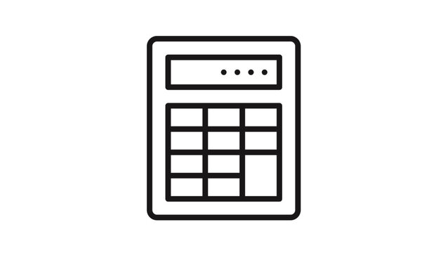 Black outline vector icon of a calculator featuring a digital display screen and numeric keypad buttons. Minimalist graphic symbol for accounting, finance, mathematics, and business tools.