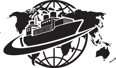 Obraz premium Global Shipping, Cargo Ship, World Map, Logistics Vector Icon