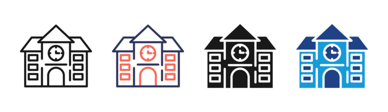School Building icon set multiple style collection