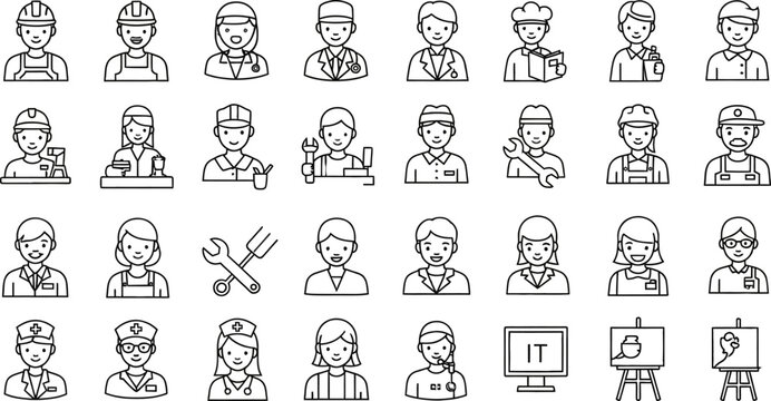 various people in different professions and occupations icons