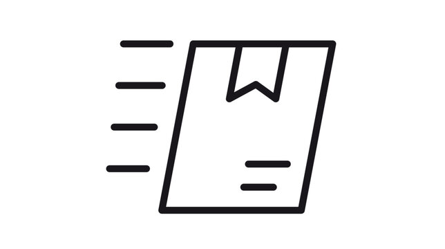 Fast delivery package vector icon. Express shipping box symbol with motion lines representing speed. Minimalist black line illustration for logistics, e-commerce, and courier services.