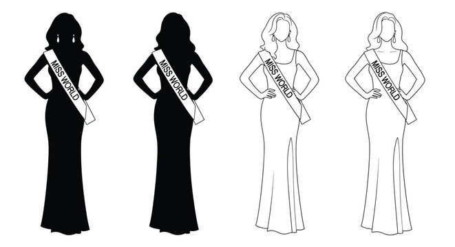 Four beauty pageant contestants in varying styles a striking silhouette