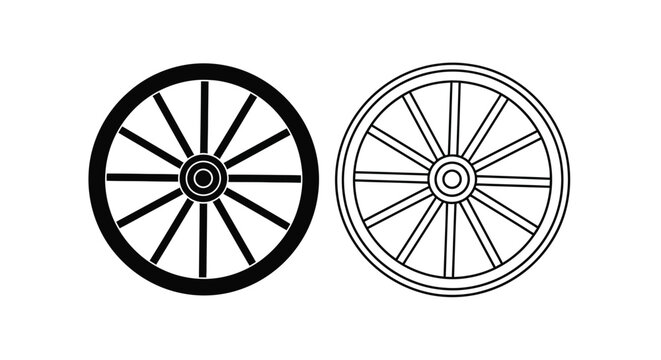 Two wagon wheels displayed in contrasting black and white silhouette