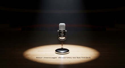 Obraz premium Vintage Microphone Illuminated on Empty Stage