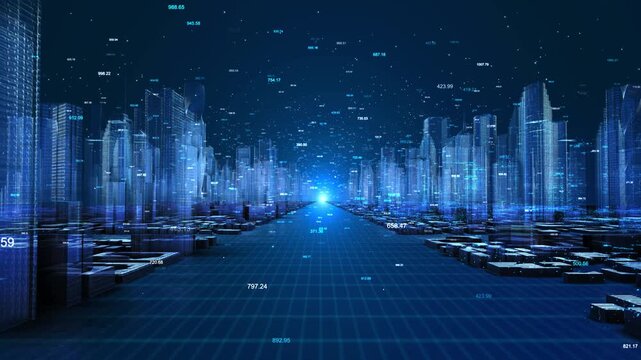 Digital technology city 5G network signal transmission global markets, fintech innovation, digital economy infrastructure. financial technology visuals, stock market analytics themes, future economy