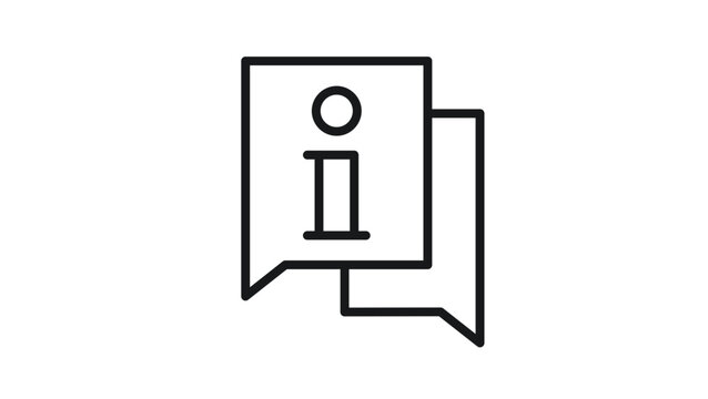 Information and Help Support Vector Icon Illustration Featuring Two Overlapping Speech Bubbles with an 'i' Symbol, Minimalist Black Line Art for FAQ, Customer Service, and Communication Design.