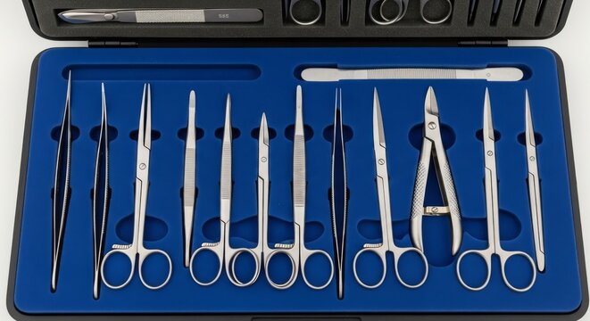 Assortment of Surgical Instruments in a Medical Kit