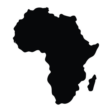 Black silhouette of the African continent on a clean white background, graphic