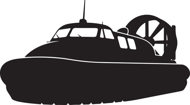 Black hovercraft, air cushion vehicle, hover boat, vector illustration