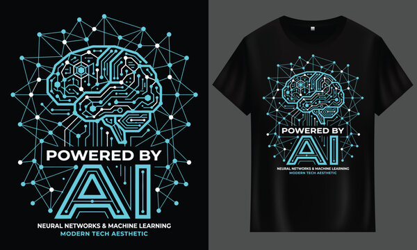 Ai artificial intelligence brain circuitry t shirt design with neural network technology robotics cyberpunk computer intelligence innovation abstract illustration