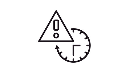 Black vector icon illustration of a warning triangle with an exclamation mark and a clock with a circular arrow, representing urgent deadlines, time alerts, history, or system warnings. © MD
