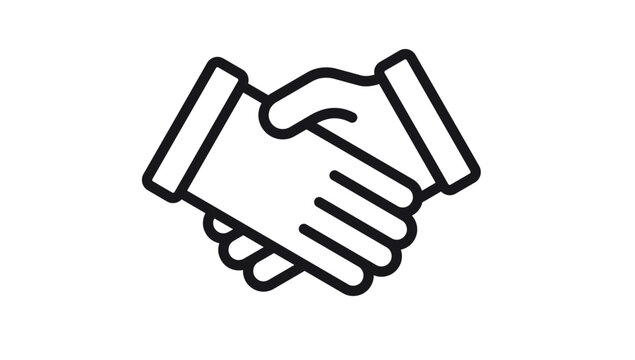 Handshake vector icon illustrating a business agreement, partnership, and collaboration. Minimalist black line art symbol of two hands shaking, representing trust, cooperation, and success.