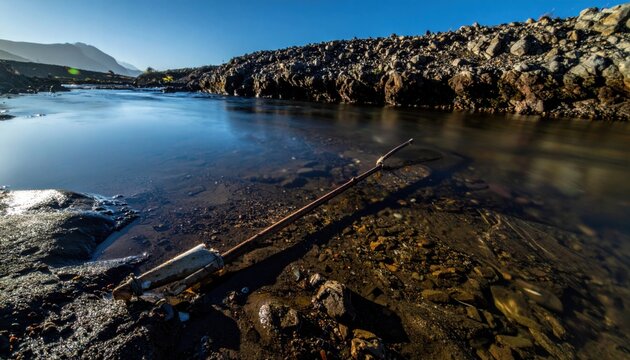 Improvised Fishing Spear Fashioned From Sharpened Bone And Long Stick Resting Near Riverbank