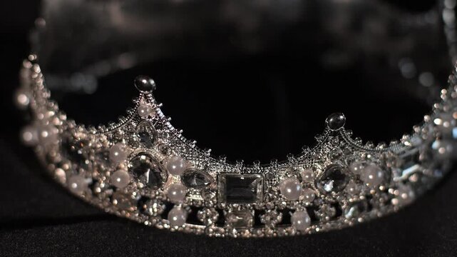 Vintage White Gold Crown with Pearls and Diamonds. Antique Royal Elegance. Elegant vintage style crown crafted in white gold, adorned with delicate pearls and sparkling diamond like crystals. 