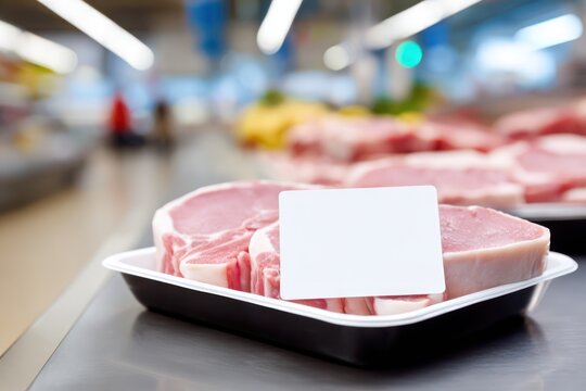 Freshly packed pork chops with white label