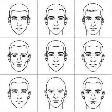 Male Face Shapes Illustration Set: Variety of Hairstyles and Jawlines